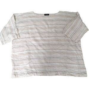 Eskandar Size 1 Natural Beige Lightweight Linen Stripe Blouse Tunic Shirt Top